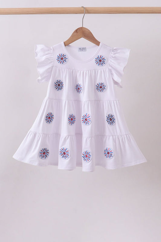White fireworks sequin tiered ruffle dress - Abbies Place