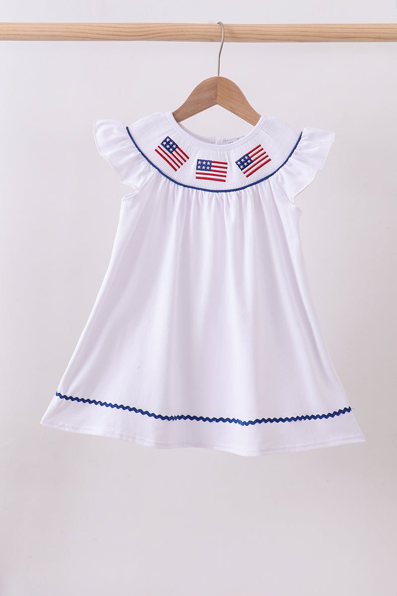 White flag smocked ruffle dress - Abbies Place