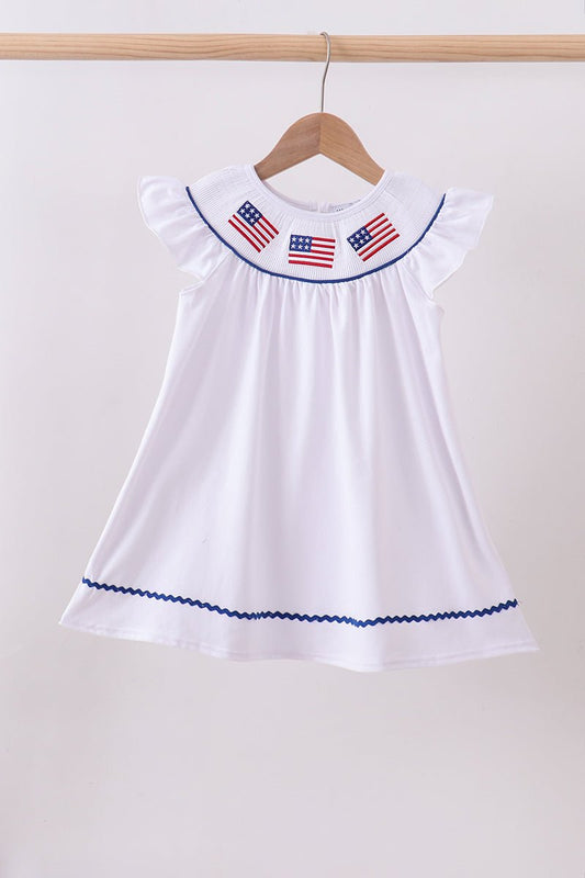 White flag smocked ruffle dress - Abbies Place
