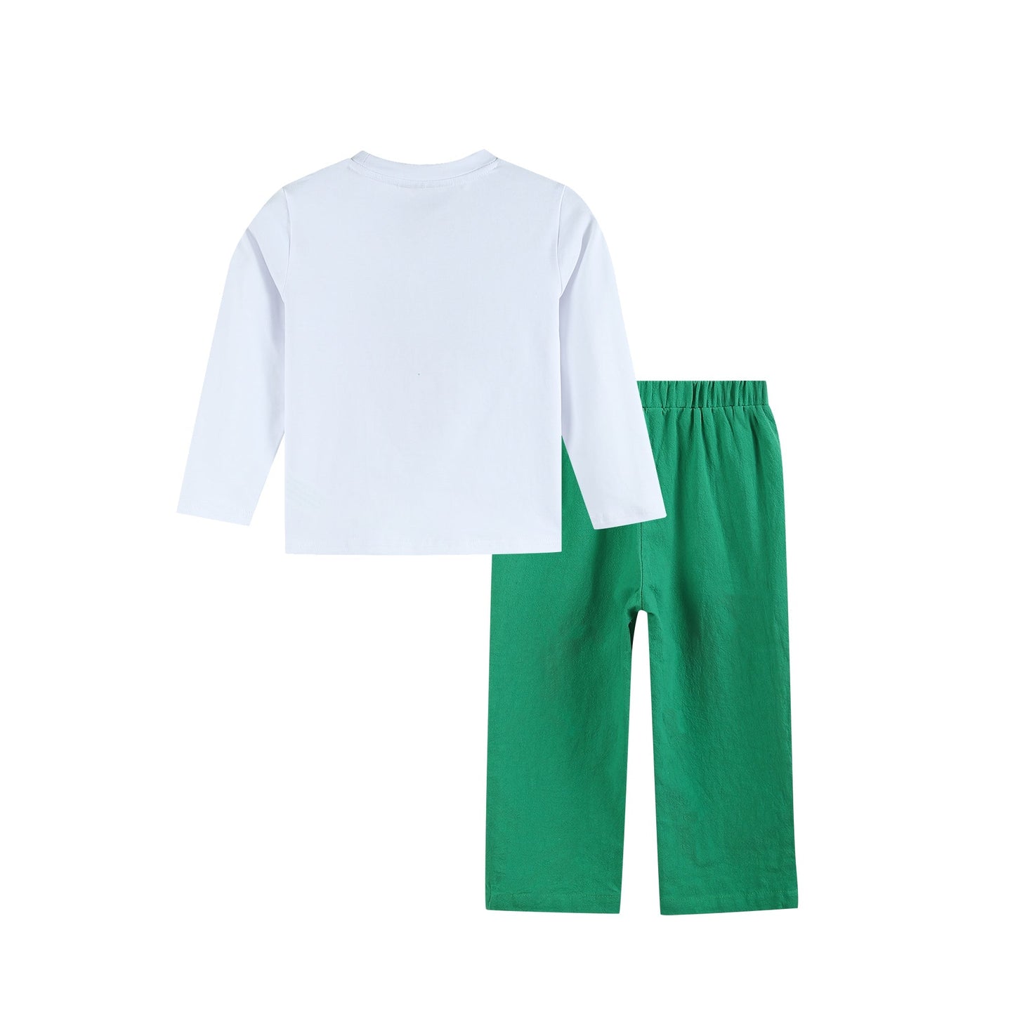 White Pompom Reindeer and Green Pants Set - Abbies Place