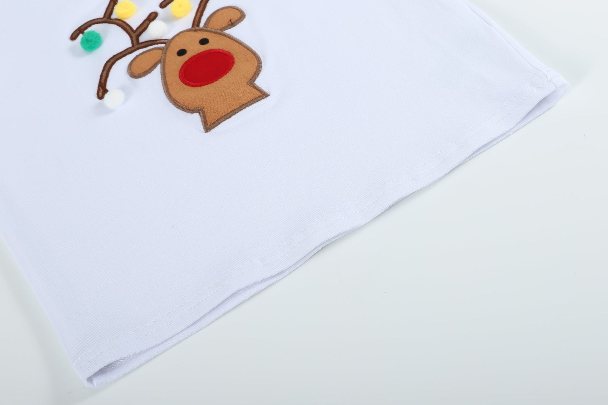 White Pompom Reindeer and Green Pants Set - Abbies Place