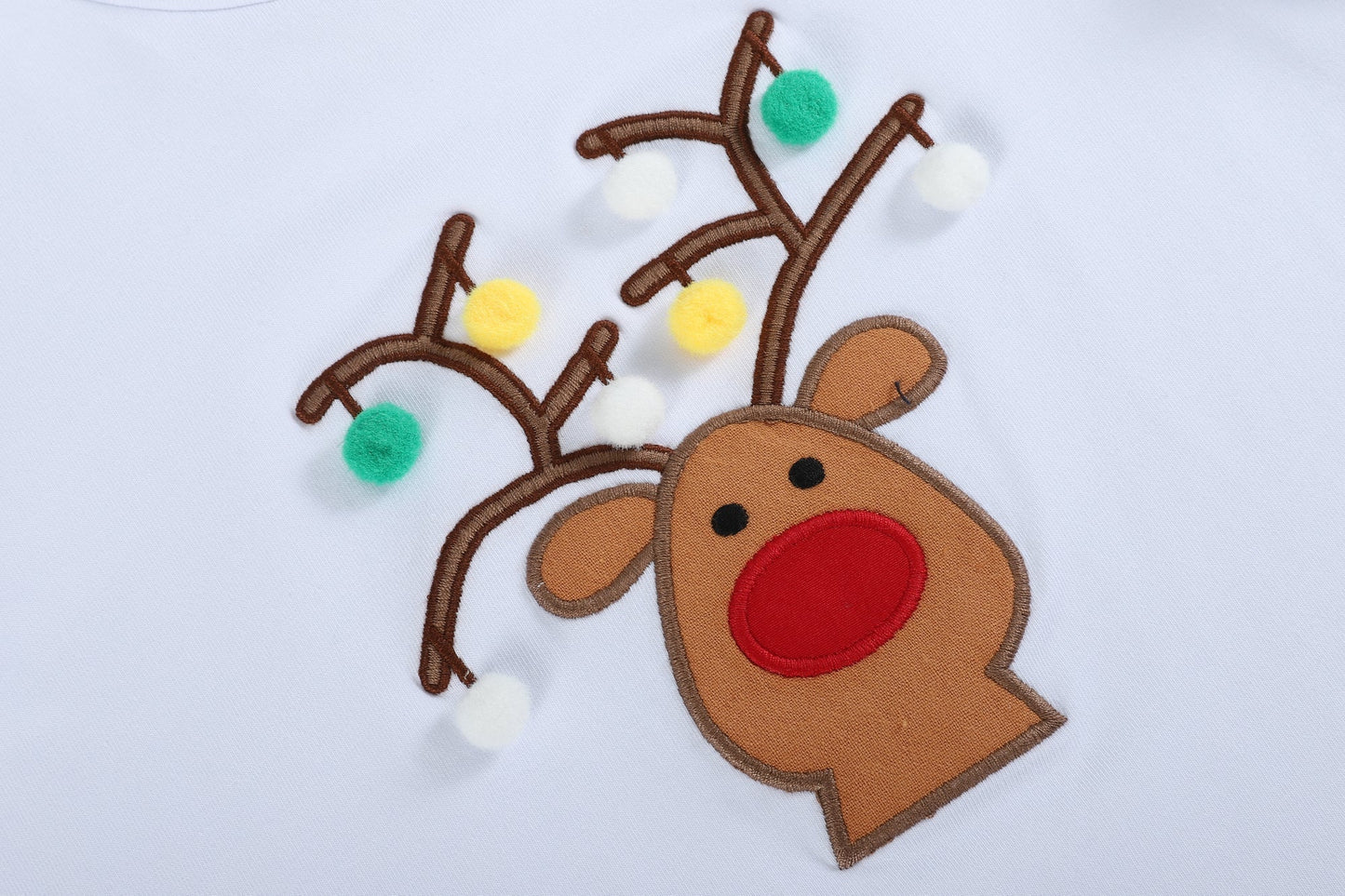 White Pompom Reindeer and Green Pants Set - Abbies Place