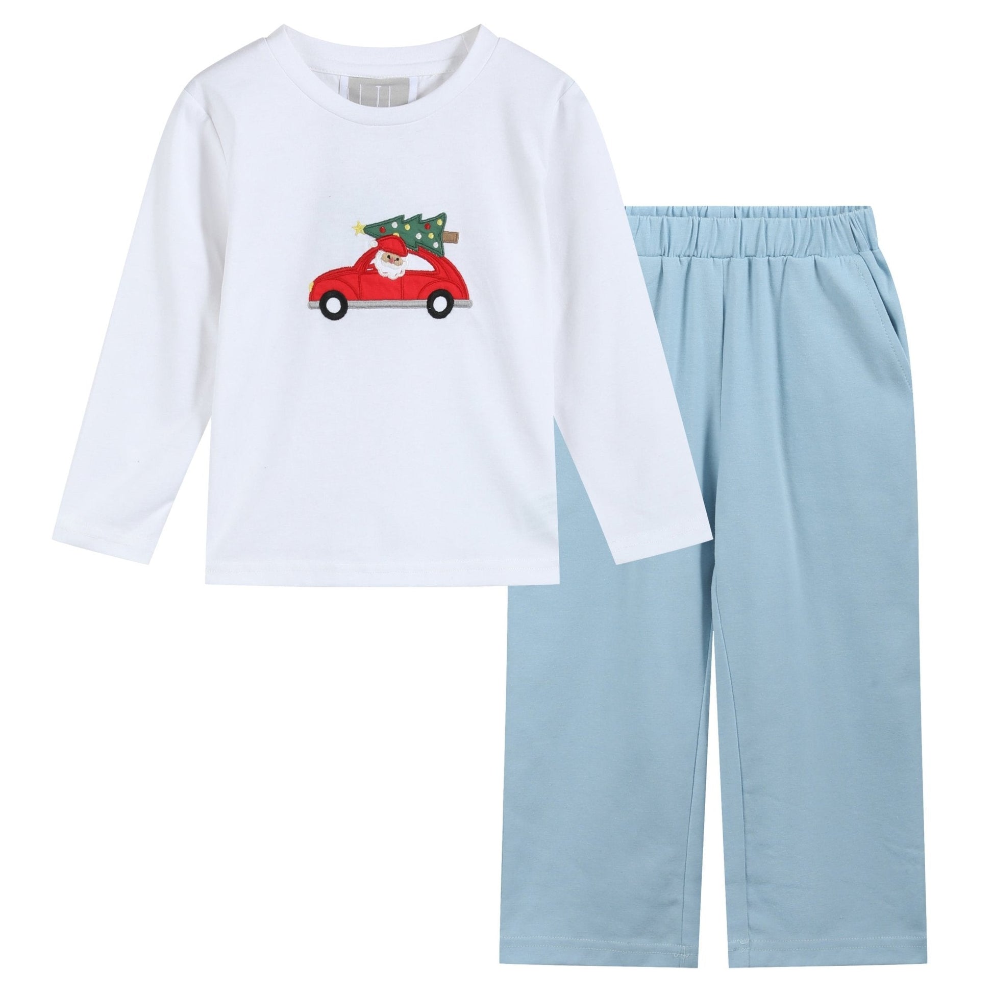 White Santa Christmas Tree Shirt and Blue Pants Set - Abbies Place