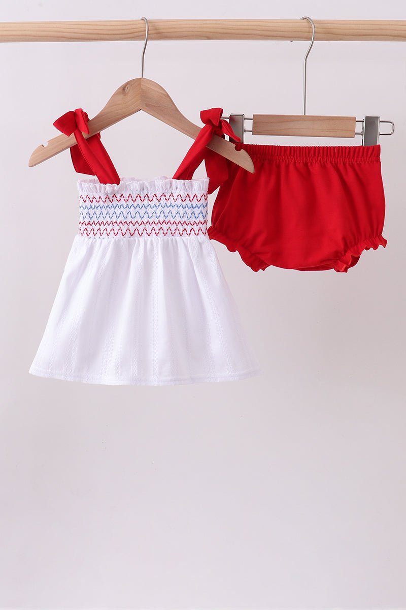White smocked jacquard bloomer set - Abbies Place