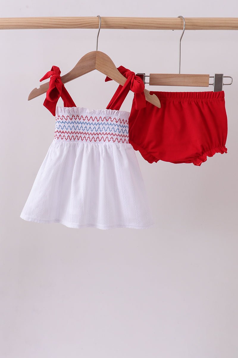 White smocked jacquard bloomer set - Abbies Place