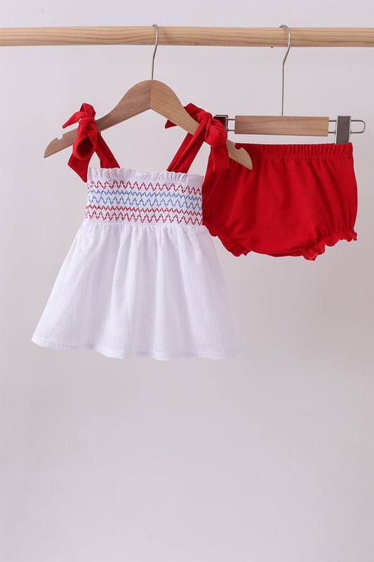 White smocked jacquard bloomer set - Abbies Place