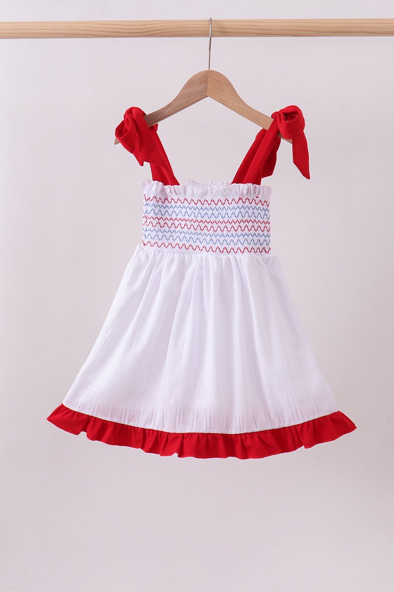 White smocked jacquard ruffle dress - Abbies Place
