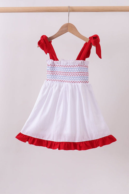 White smocked jacquard ruffle dress - Abbies Place