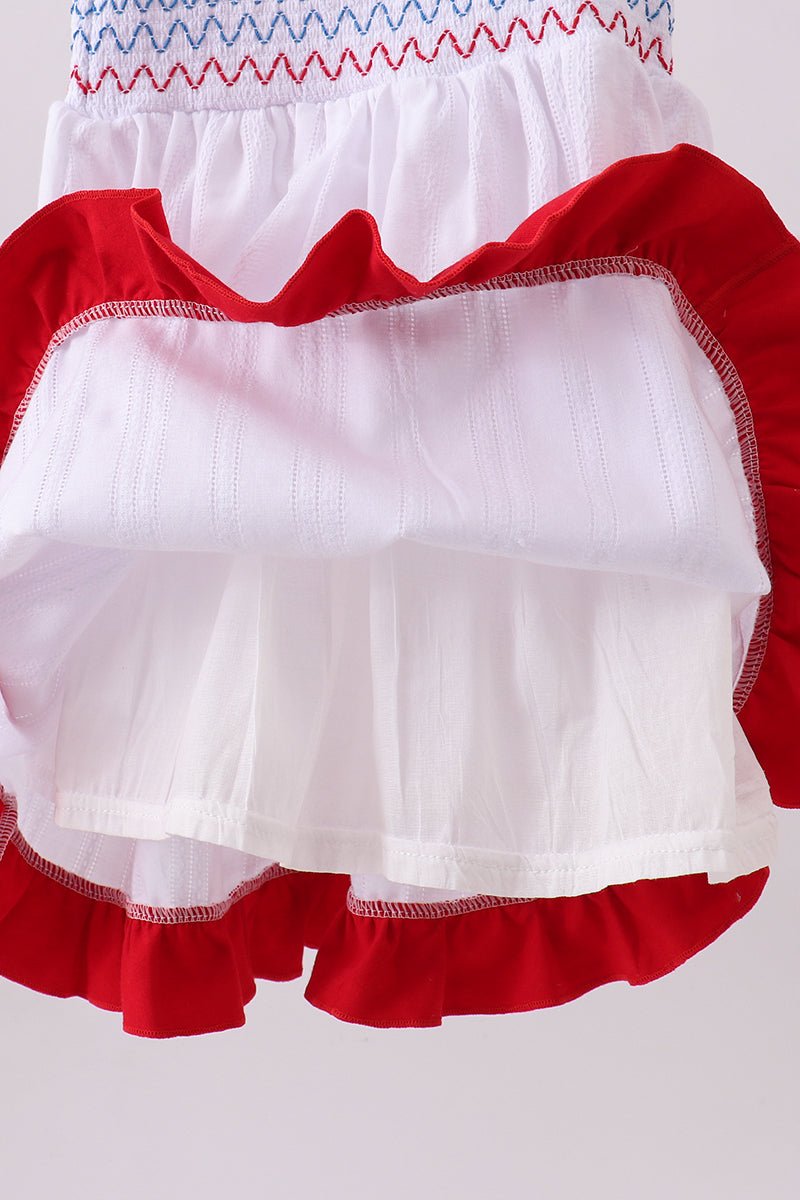 White smocked jacquard ruffle dress - Abbies Place
