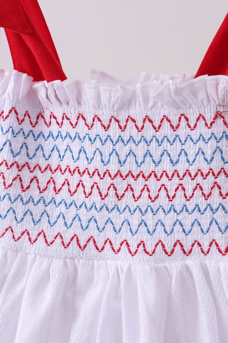 White smocked jacquard ruffle dress - Abbies Place