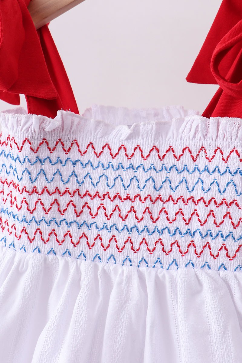 White smocked jacquard ruffle shorts set - Abbies Place