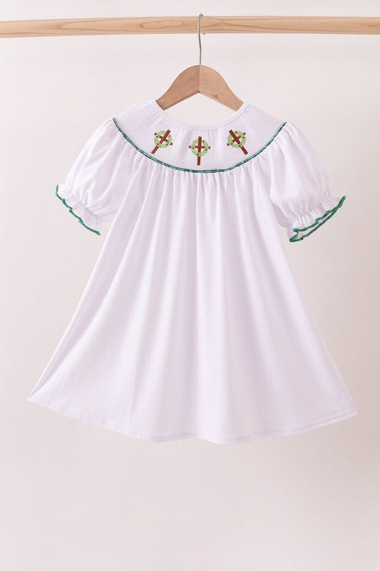 White wreath smocked dress - Abbies Place