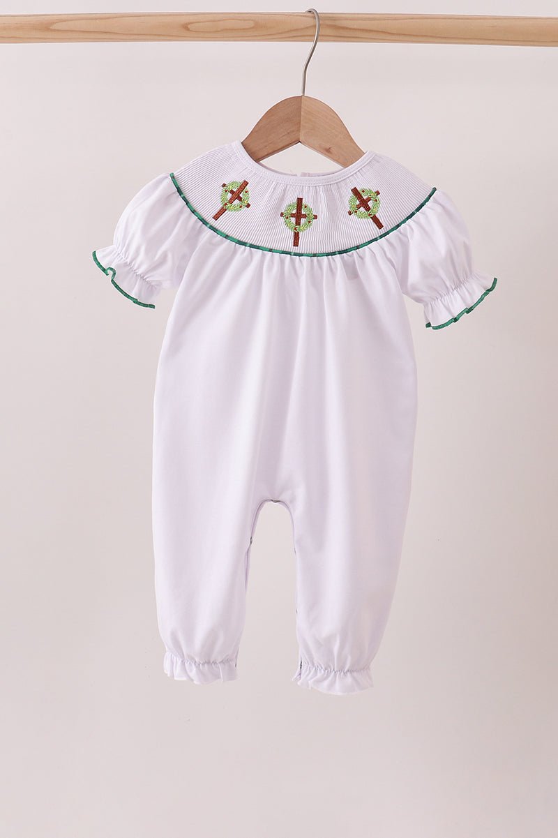 White wreath smocked romper - Abbies Place
