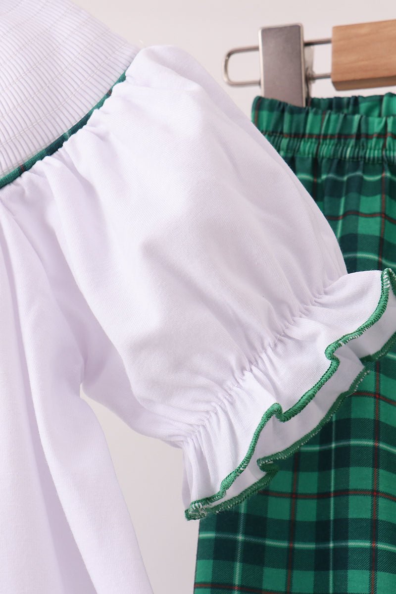 White wreath smocked ruffle pants set - Abbies Place