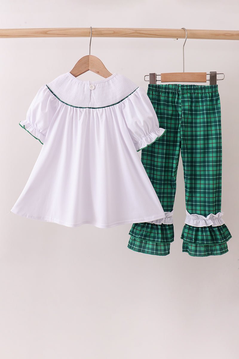 White wreath smocked ruffle pants set - Abbies Place