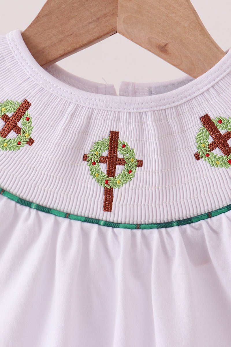 White wreath smocked ruffle pants set - Abbies Place
