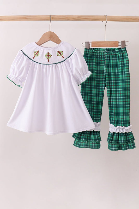 White wreath smocked ruffle pants set - Abbies Place