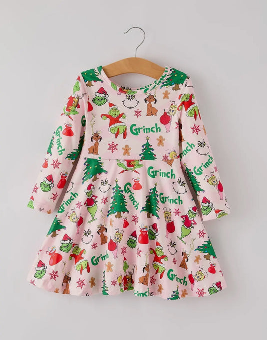 Winter Christmas Character Print Girls Dress - Abbies Place