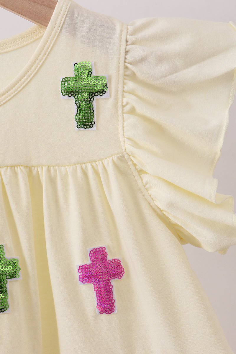 Yellow cross sequin tiered dress - Abbies Place