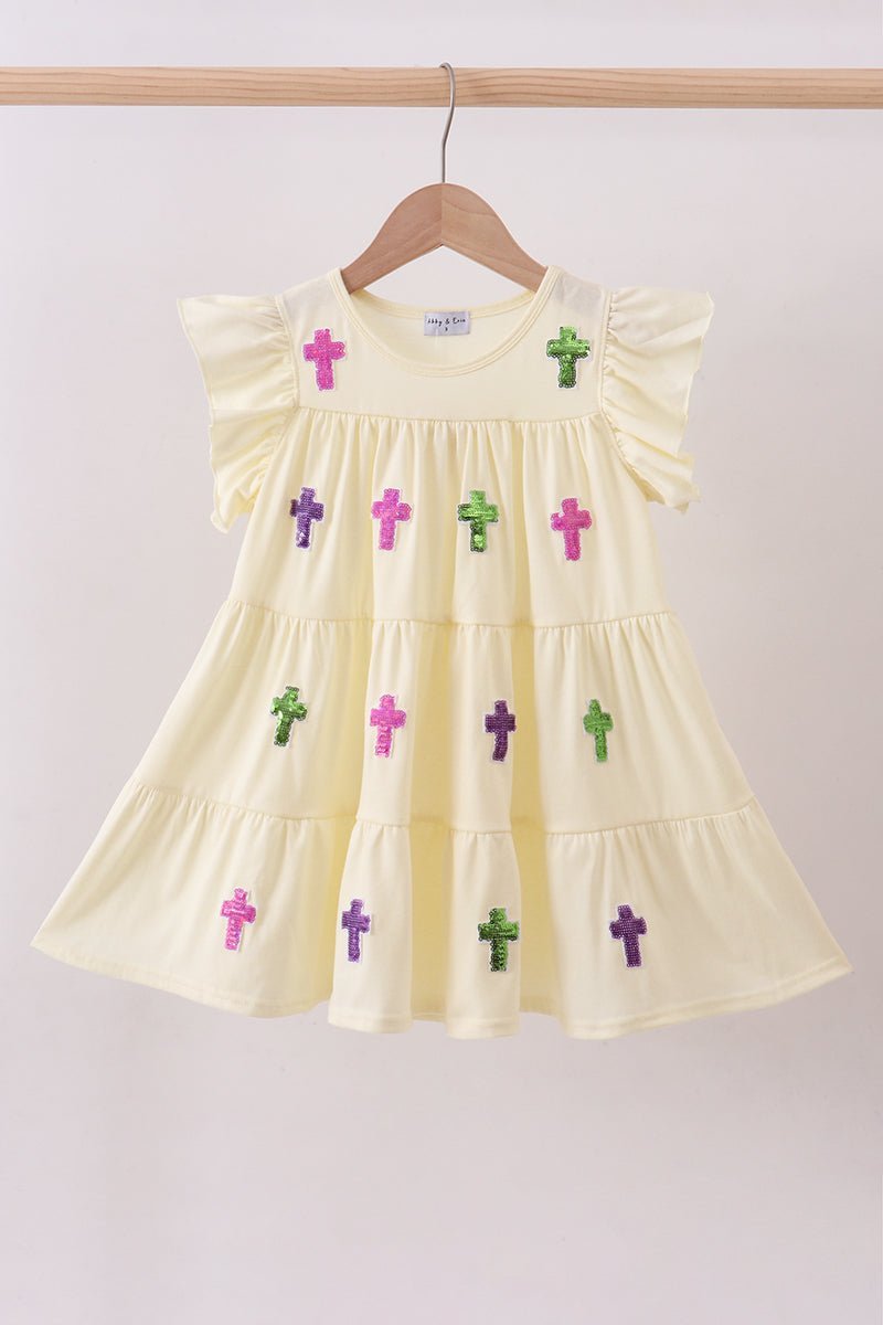 Yellow cross sequin tiered dress - Abbies Place