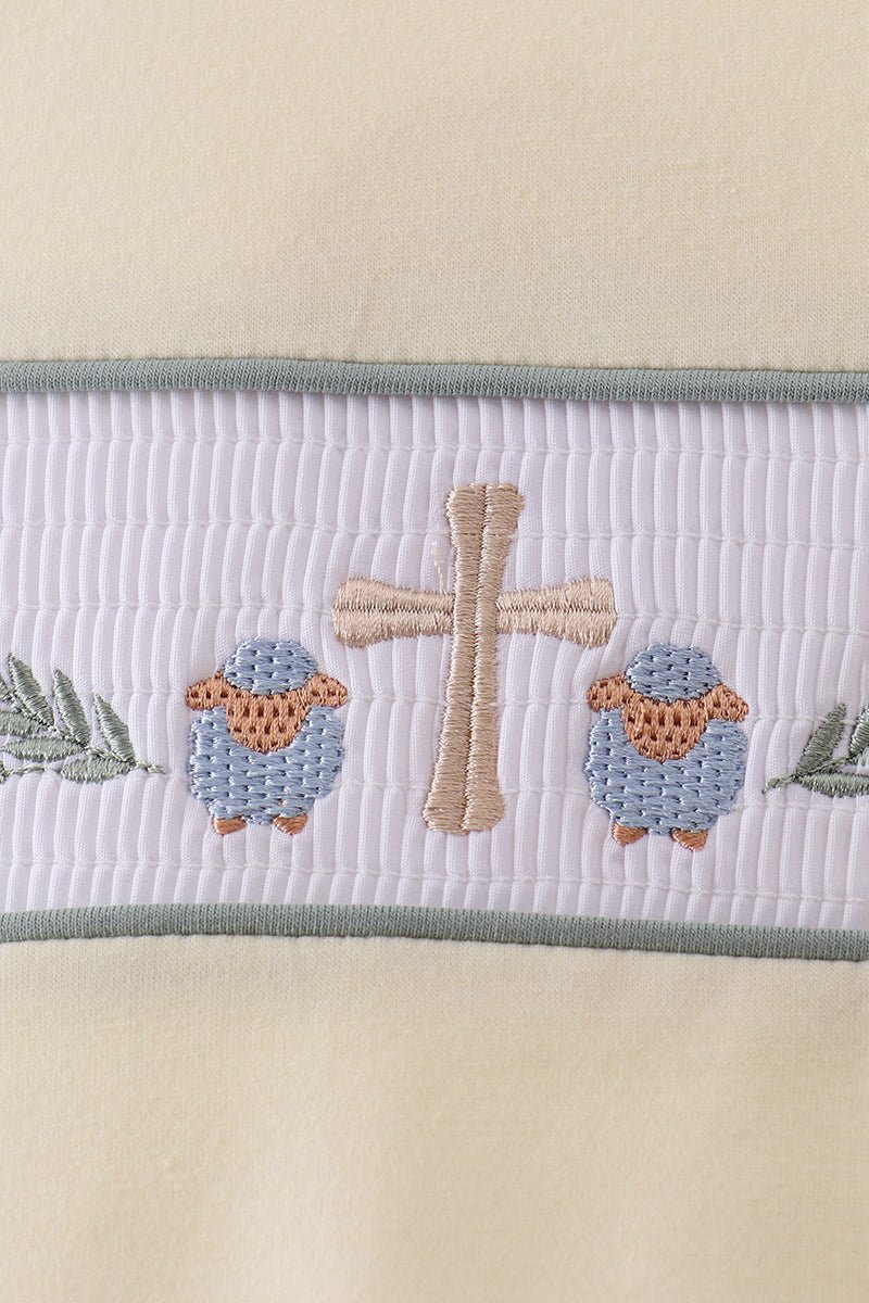 Yellow cross sheep embroidery top - Abbies Place