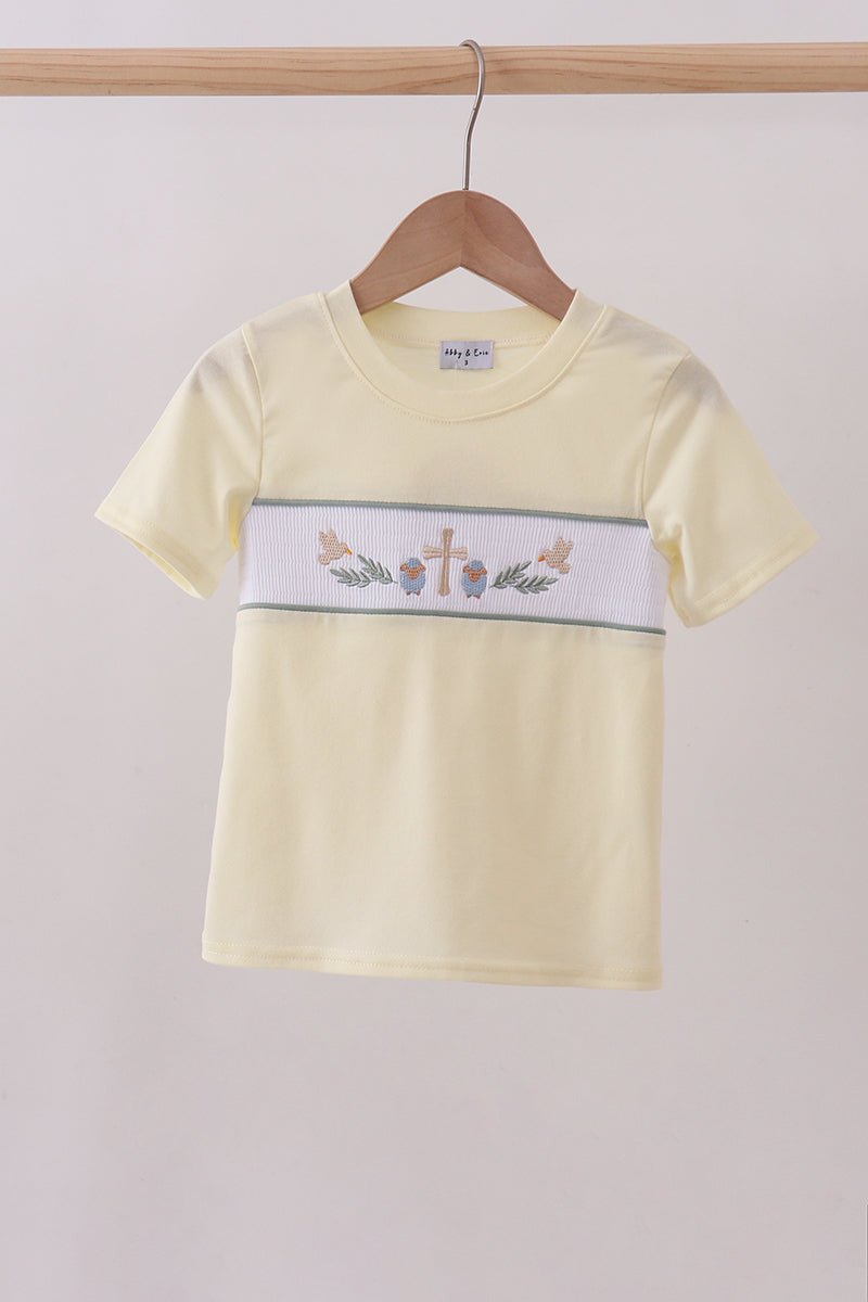 Yellow cross sheep embroidery top - Abbies Place