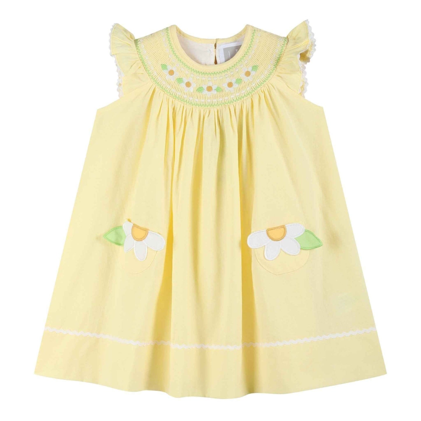 Yellow Daisy Pocketed Smocked Bishop Dress - Abbies Place