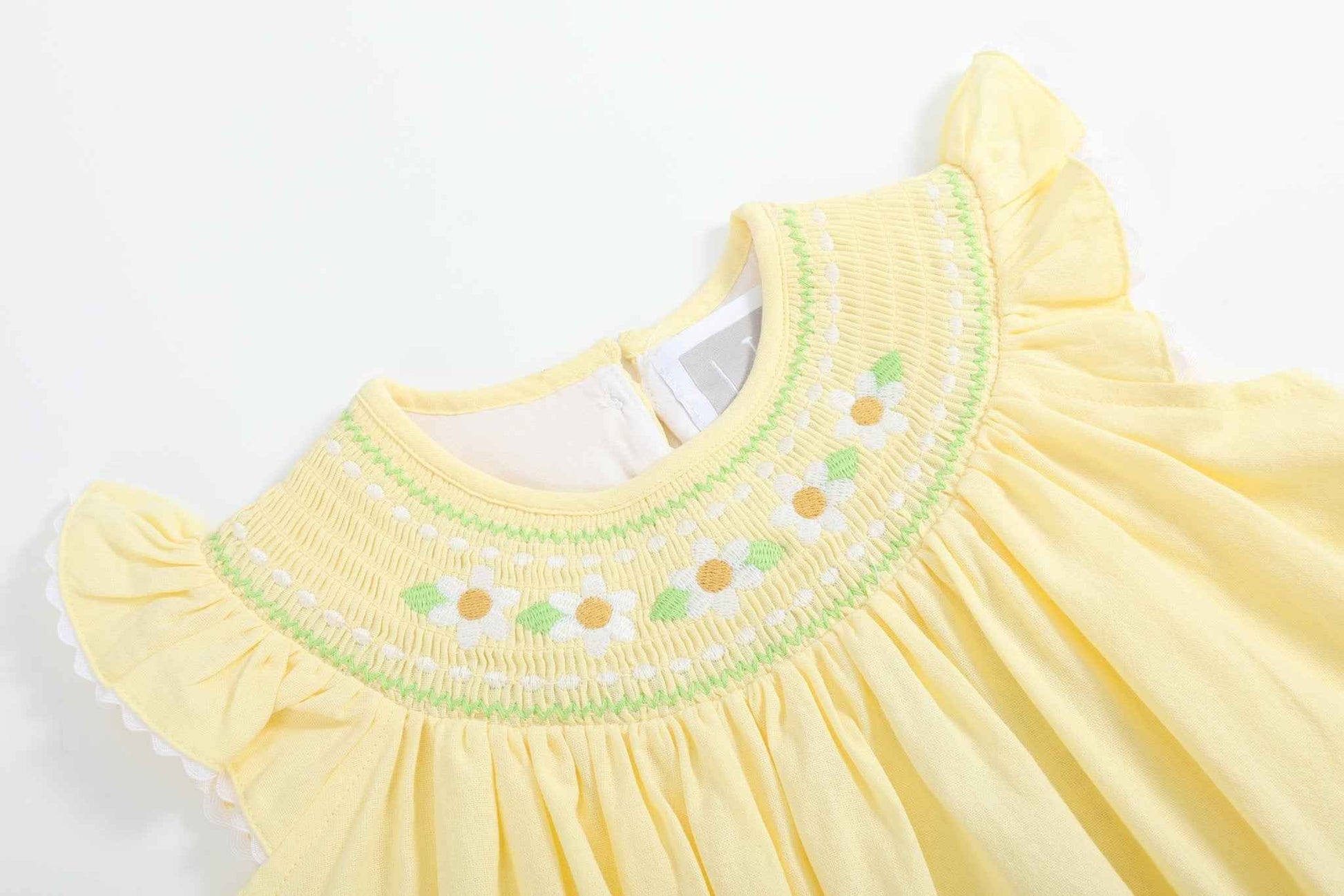 Yellow Daisy Pocketed Smocked Bishop Dress - Abbies Place