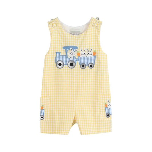 Yellow Gingham Bunny Train Shortalls - Abbies Place