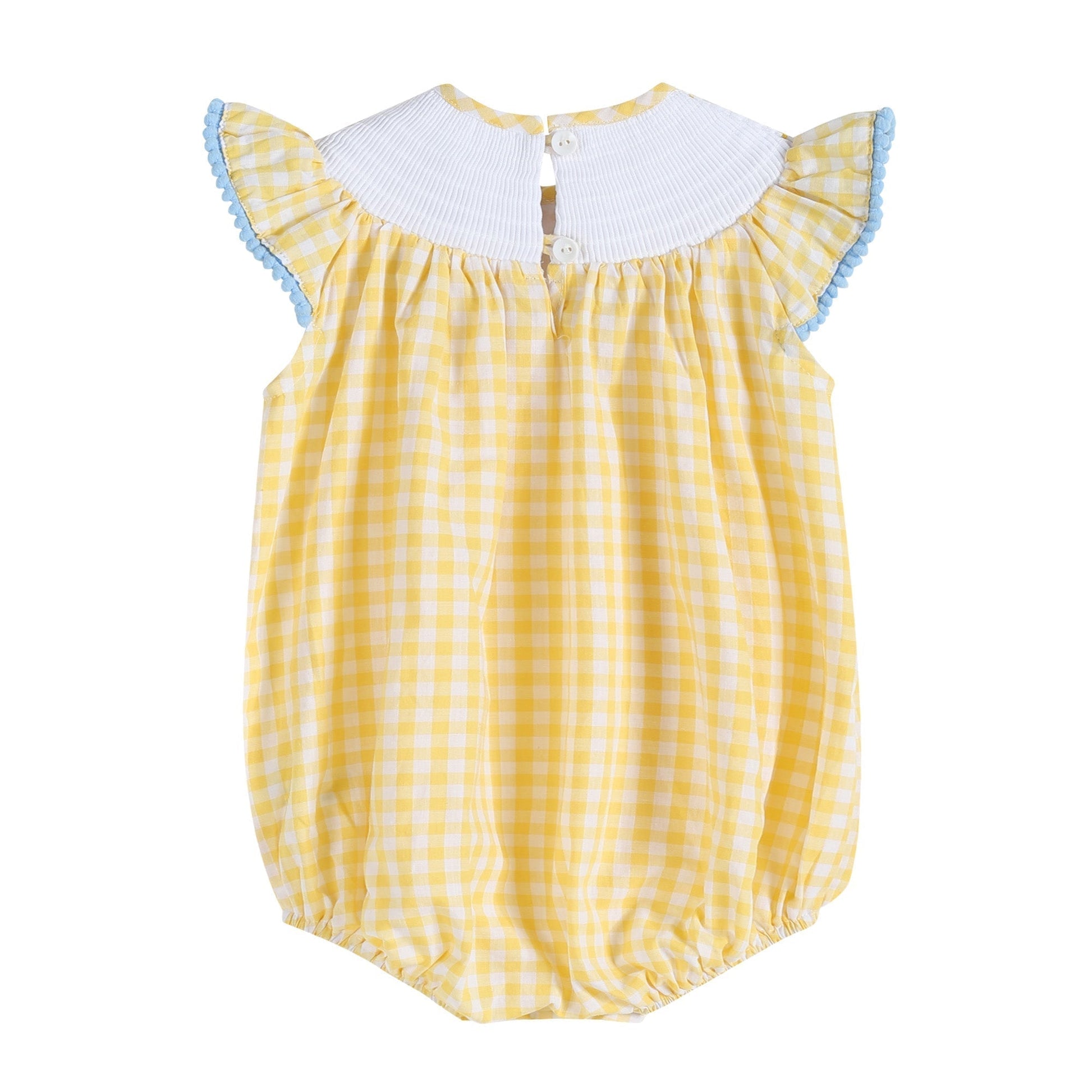 Yellow Gingham Lemon Smocked Flutter Romper - Abbies Place