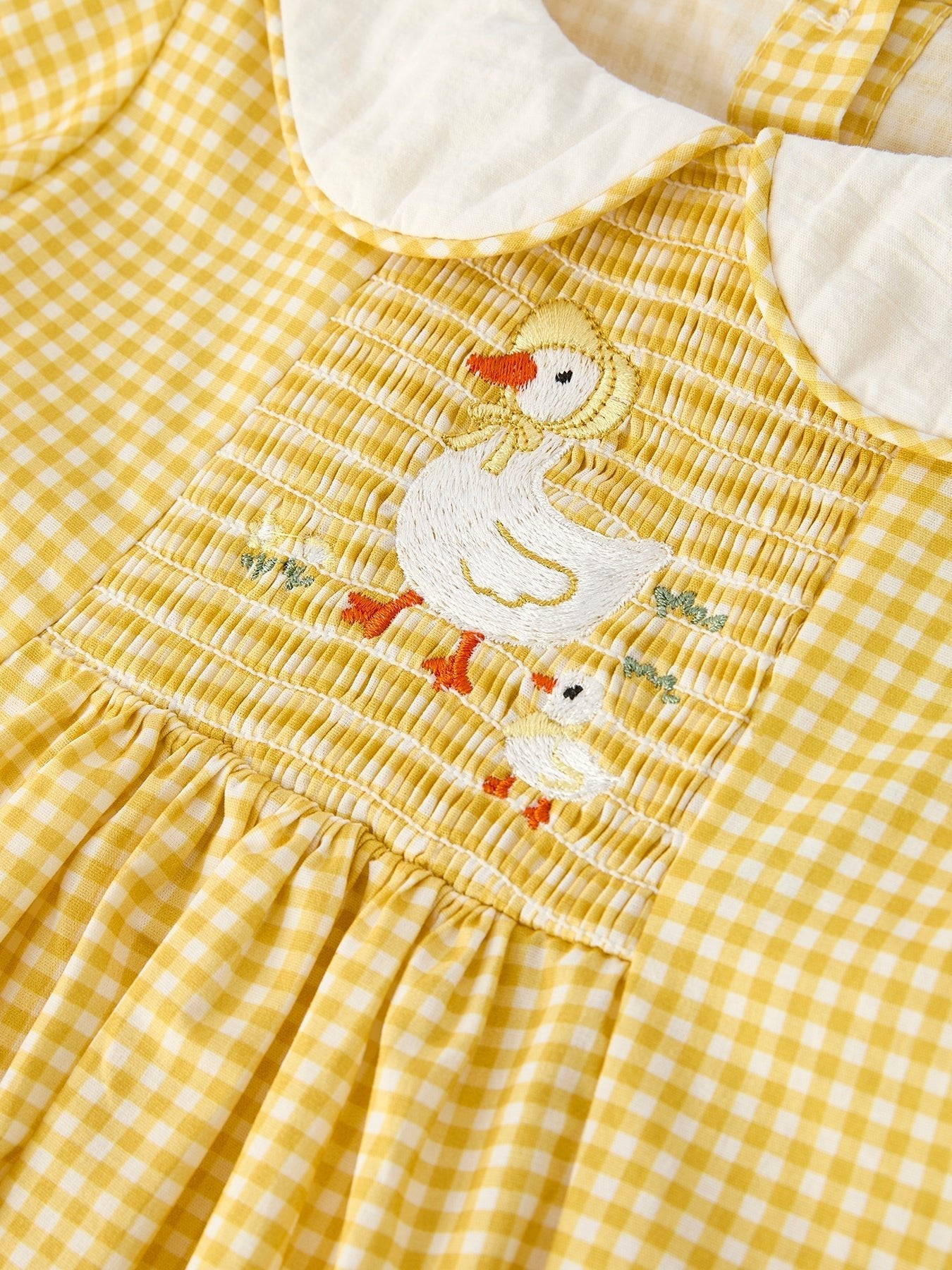 Yellow Goose Embroidered Smocked Plaid Dress - Abbies Place