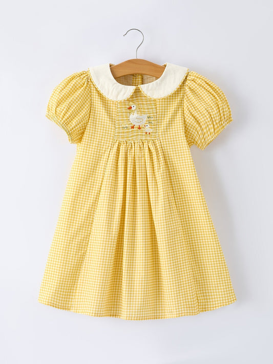 Yellow Goose Embroidered Smocked Plaid Dress - Abbies Place