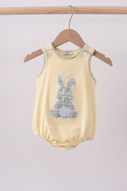 Yellow plaid bunny applique bubble - Abbies Place
