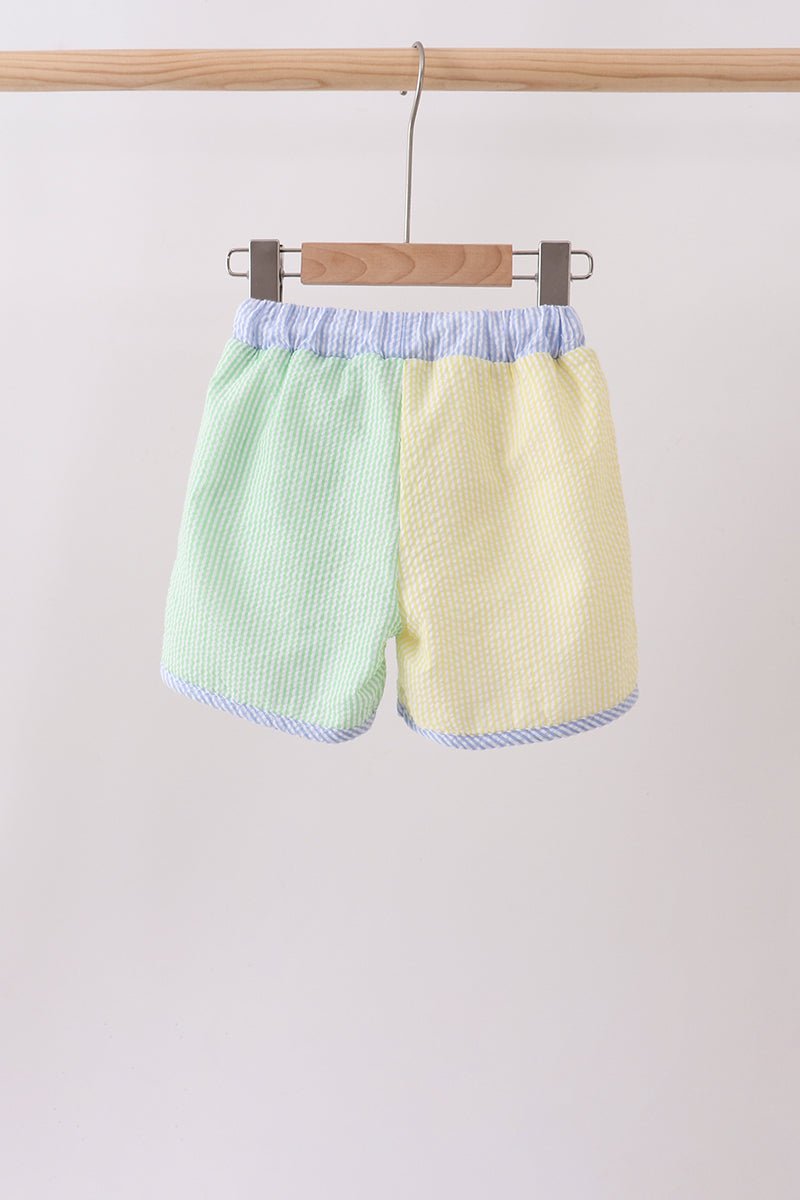 Yellow&green seersucker shorts - Abbies Place