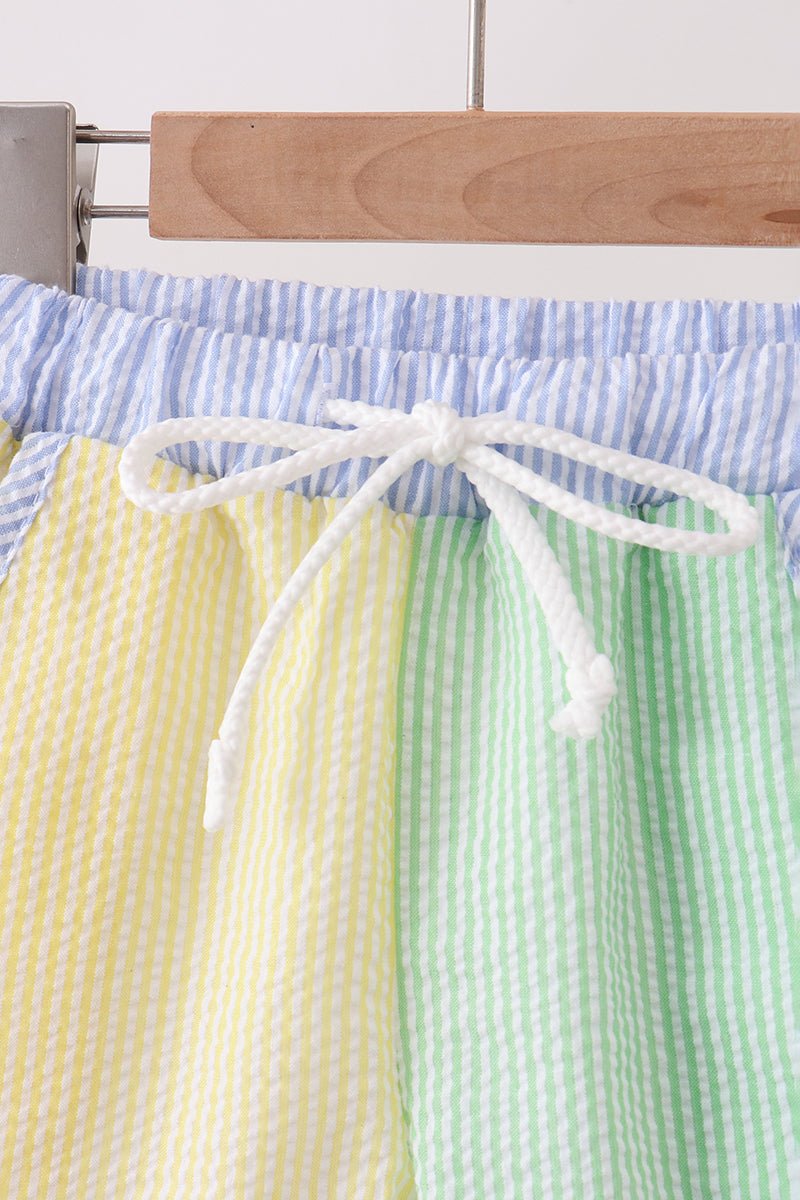 Yellow&green seersucker shorts - Abbies Place