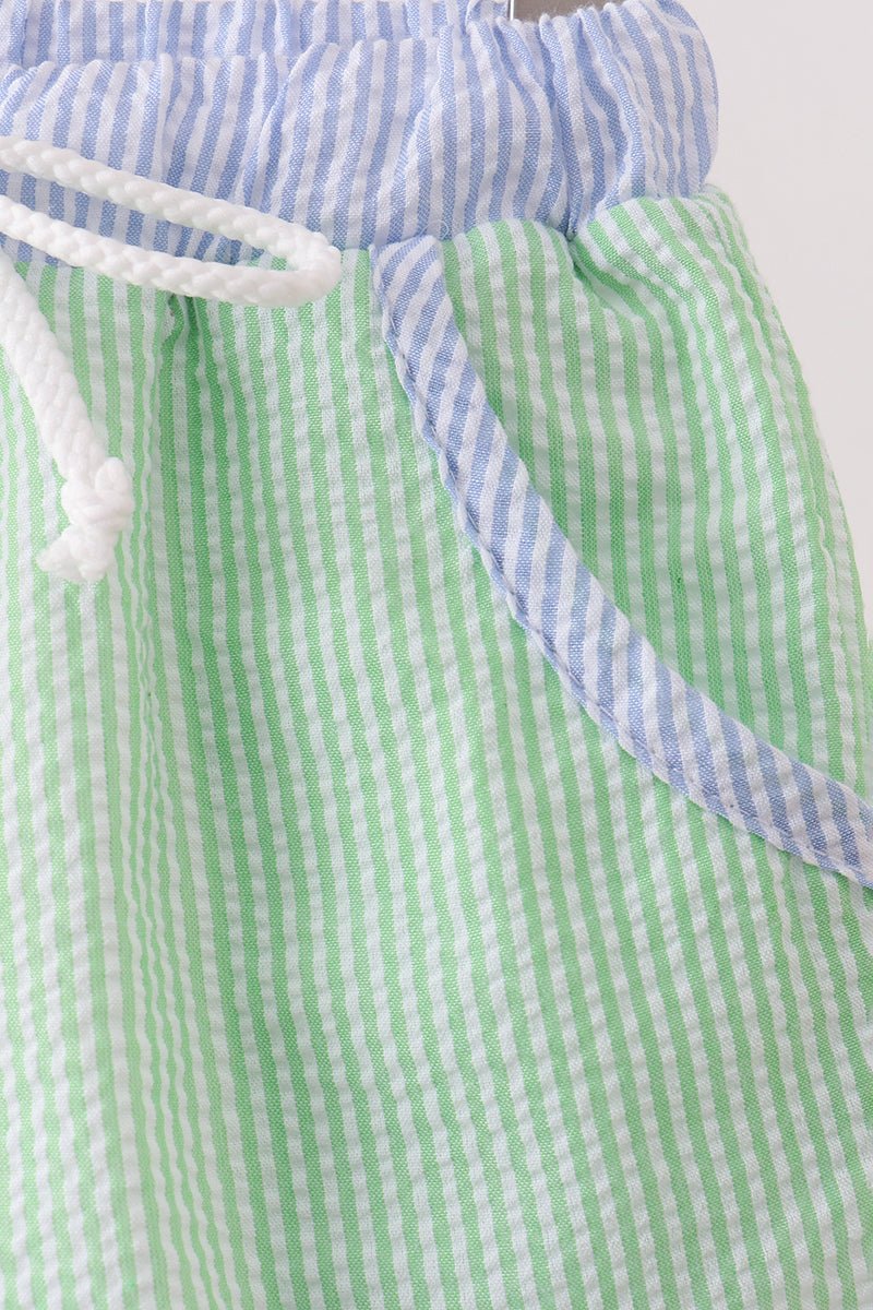 Yellow&green seersucker shorts - Abbies Place
