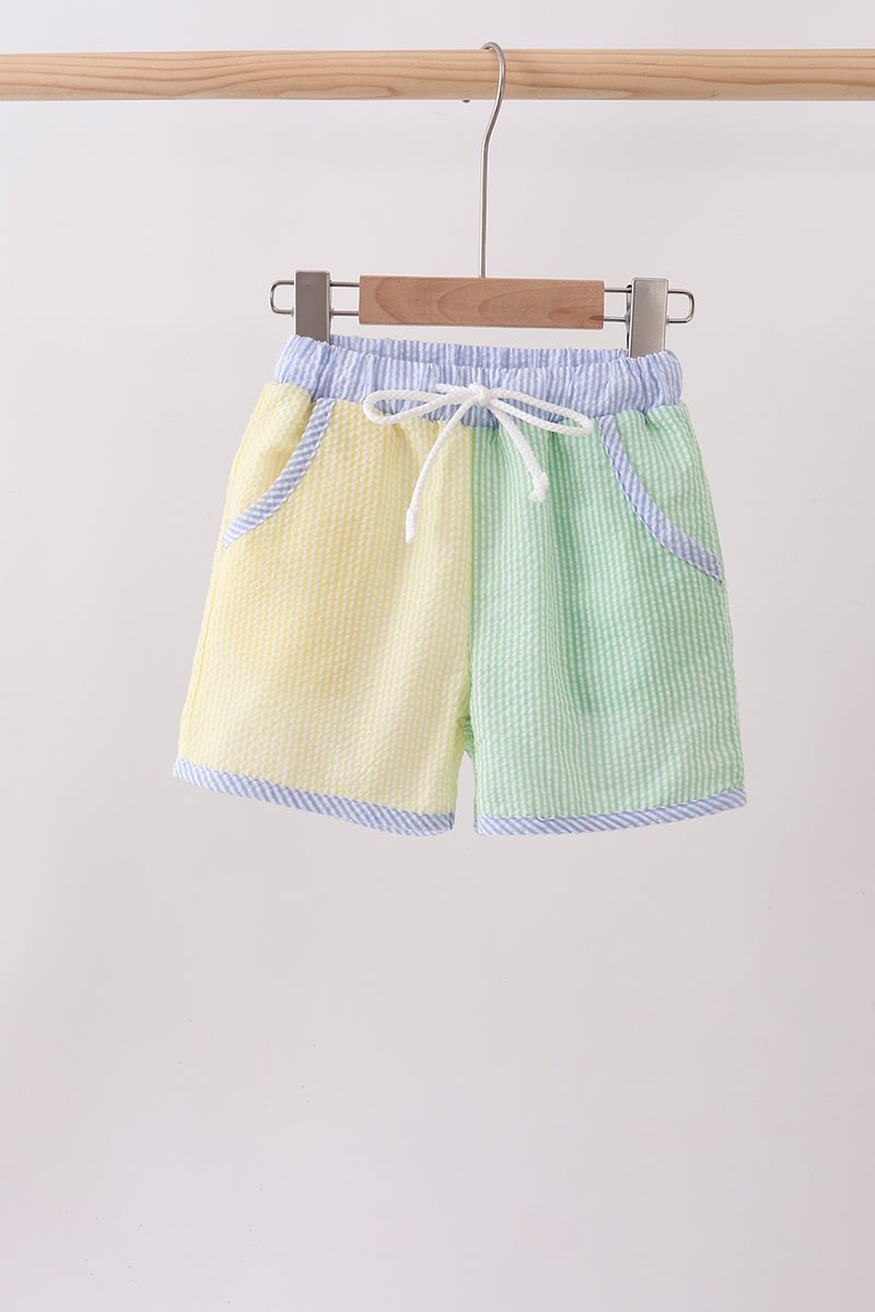 Yellow&green seersucker shorts - Abbies Place